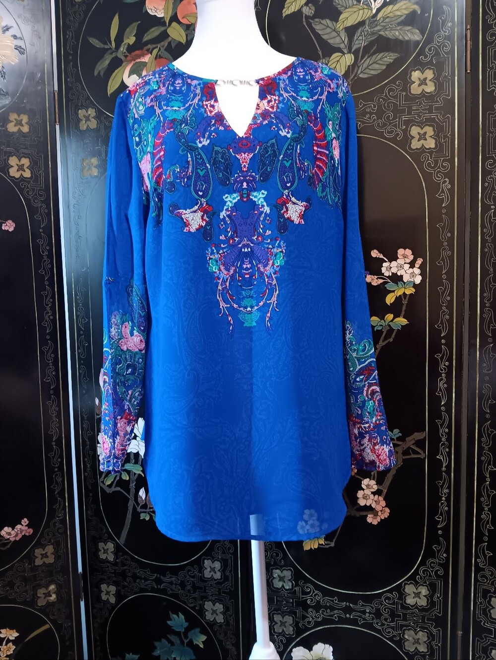 Joseph Ribkoff Royal Blue Paisley-Print Tunic - Picture 1 of 9